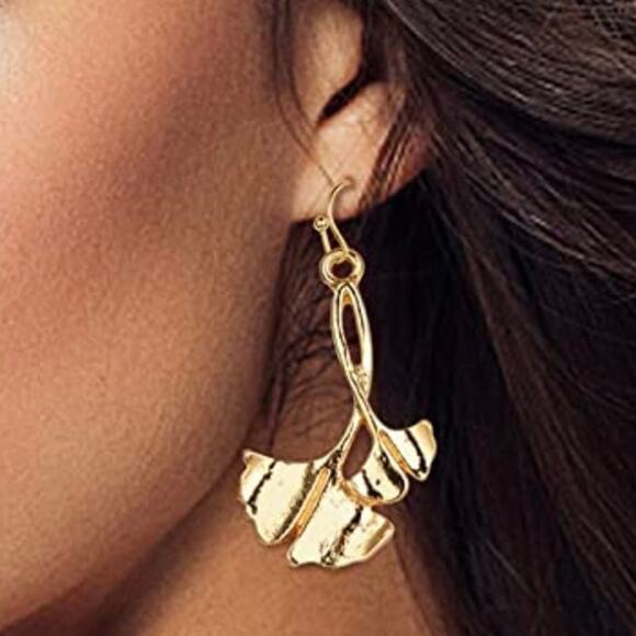 Ginkgo leaf Drop Earrings - Picture 2 of 2